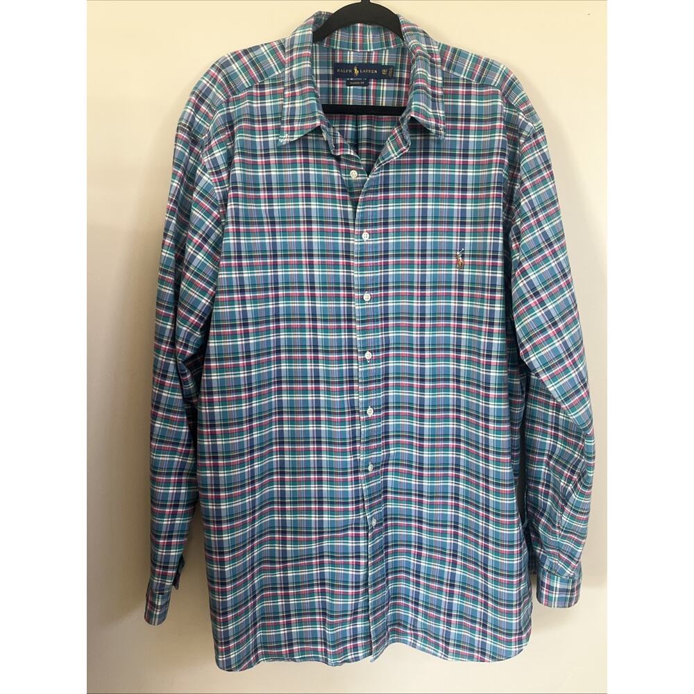 Polo Ralph Lauren Men's Button Shirt 2XL Tall Plaid Oxford Colorful Pony Long
